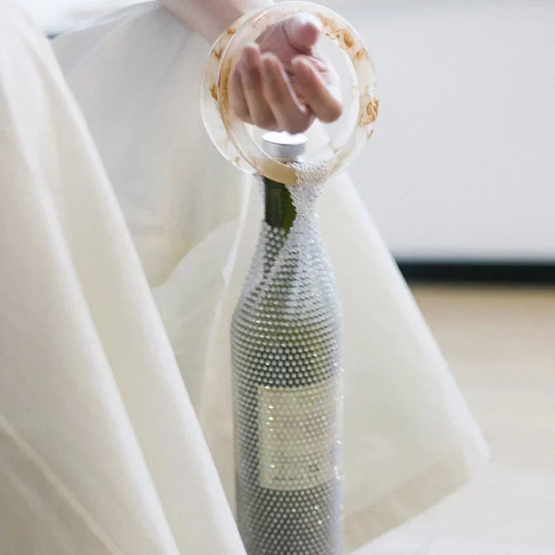 Stylish Resin Handle Wine Pouch Mesh and Embedded Rhinestones Bottle Holder Versatile Insulation Cup Bag for Daily Use