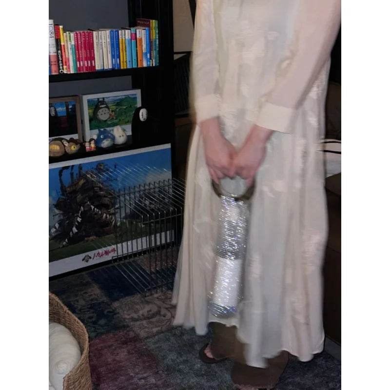 Stylish Resin Handle Wine Pouch Mesh and Embedded Rhinestones Bottle Holder Versatile Insulation Cup Bag for Daily Use